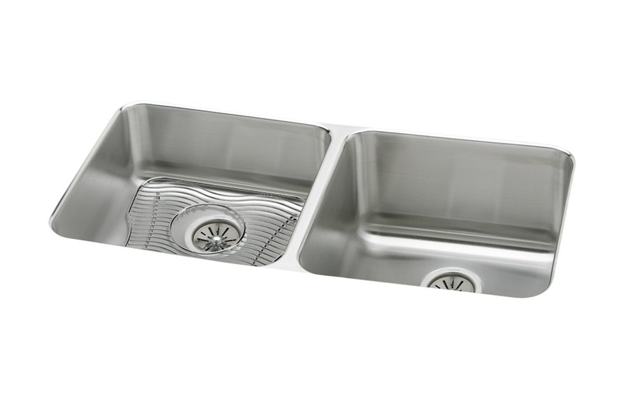 Lustertone® Classic Stainless Steel 30-3/4" x 18-1/2" x 10" Equal Double Bowl Undermount Sink Kit with Left Drain