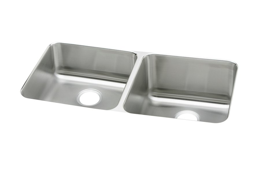 Lustertone® Classic Stainless Steel 30-3/4" x 18-1/2" x 10" Equal Double Bowl Undermount Sink Kit with Left Drain