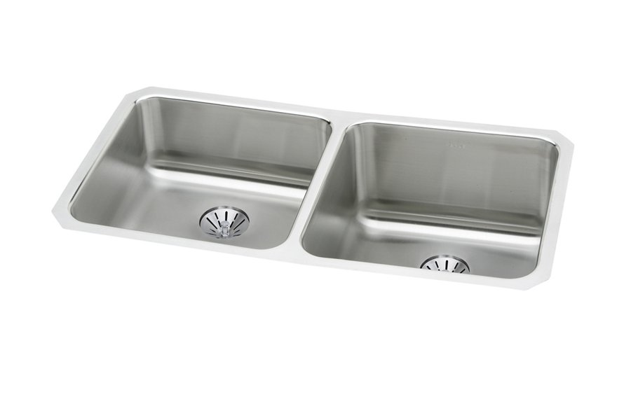 Lustertone® Classic Stainless Steel 30-3/4" x 18-1/2" x 10" Equal Double Bowl Undermount Sink with Left Perfect Drain®
