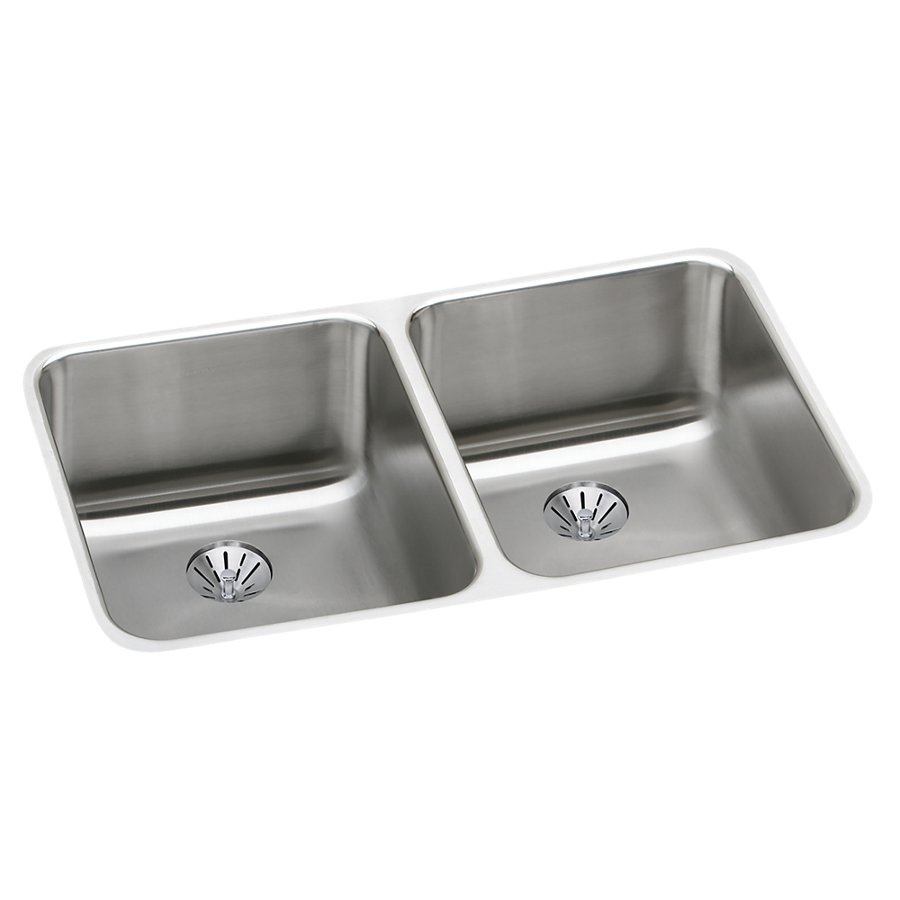 Lustertone® Classic Stainless Steel 30-3/4" x 18-1/2" x 10" Double Bowl Undermount Sink with Perfect Drain®