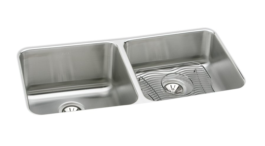 Lustertone® Classic Stainless Steel 30-3/4" x 18-1/2" x 10" Equal Double Bowl Undermount Sink Kit with Right Drain
