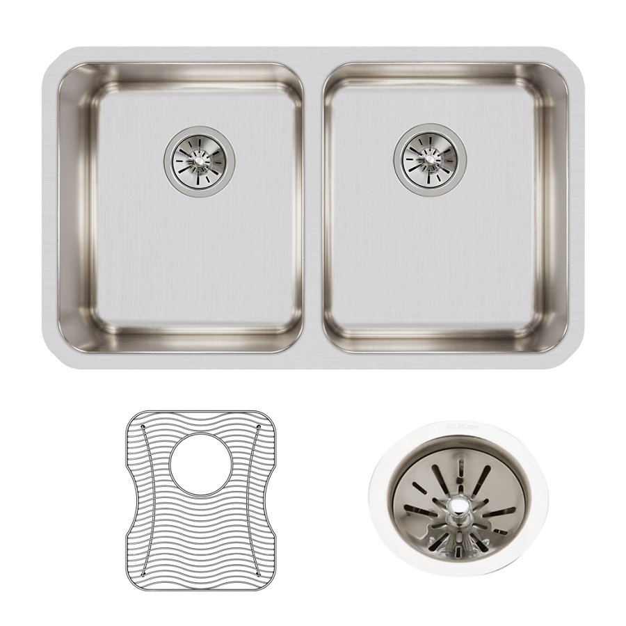 Lustertone® Classic Stainless Steel 30-3/4" x 18-1/2" x 10" Equal Double Bowl Undermount Sink Kit with Right Drain