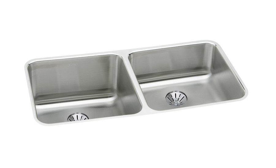 Lustertone® Classic Stainless Steel 30-3/4" x 18-1/2" x 10" Equal Double Bowl Undermount Sink with Right Perfect Drain®