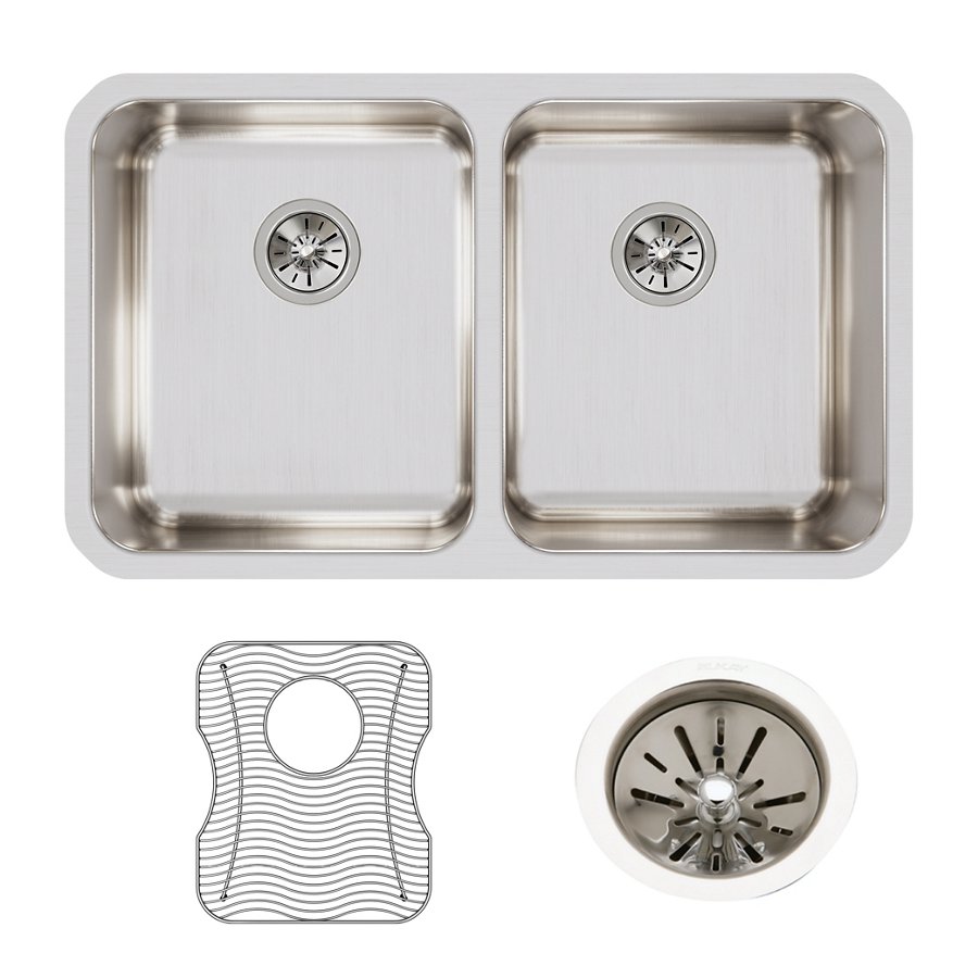 Lustertone® Classic Stainless Steel 30-3/4" x 18-1/2" x 7-7/8" Equal Double Bowl Undermount Sink Kit