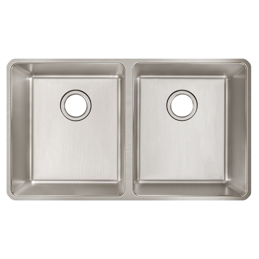Lustertone Iconix® 18 Gauge Stainless Steel 32-3/4" x 19-1/2" x 9" Double Bowl Undermount Sink