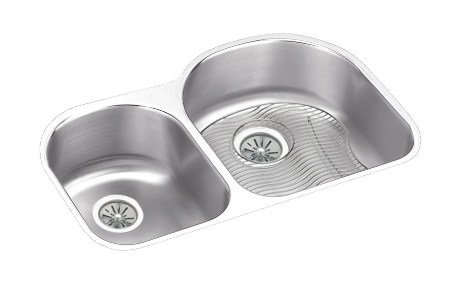Lustertone® Classic Stainless Steel 31-1/4" x 20" x 10" Offset 40/60 Double Bowl Undermount Sink Kit