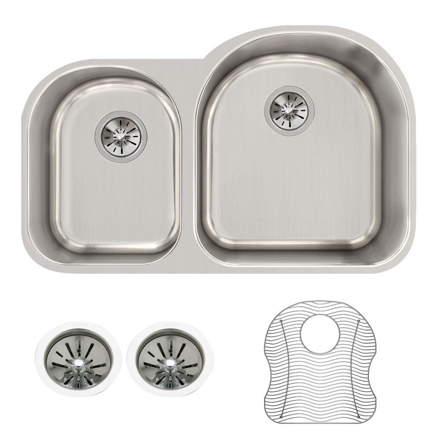 Lustertone® Classic Stainless Steel 31-1/4" x 20" x 10" Offset 40/60 Double Bowl Undermount Sink Kit