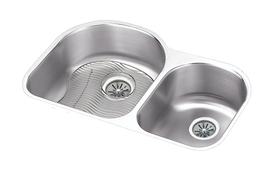 Lustertone® Classic Stainless Steel 31-1/4" x 20" x 10" Offset 60/40 Double Bowl Undermount Sink Kit