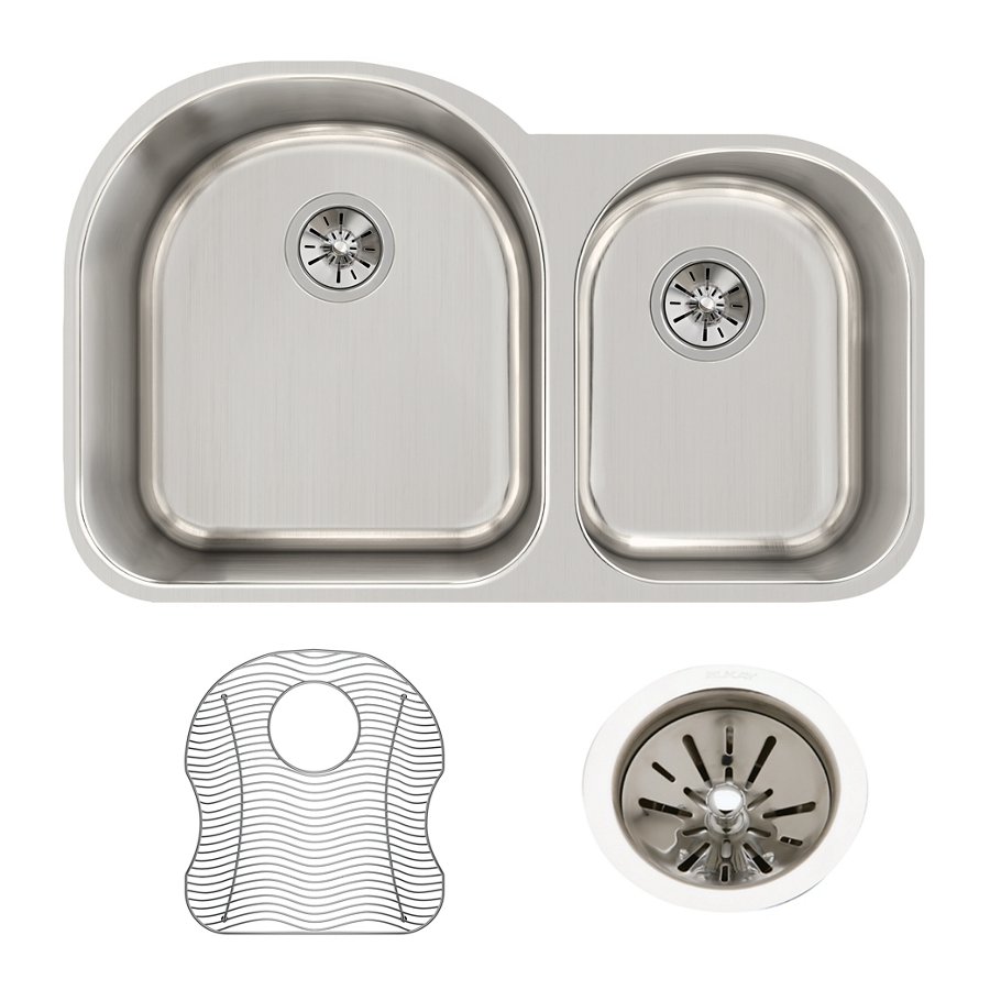 Lustertone® Classic Stainless Steel 31-1/4" x 20" x 10" Offset 60/40 Double Bowl Undermount Sink Kit