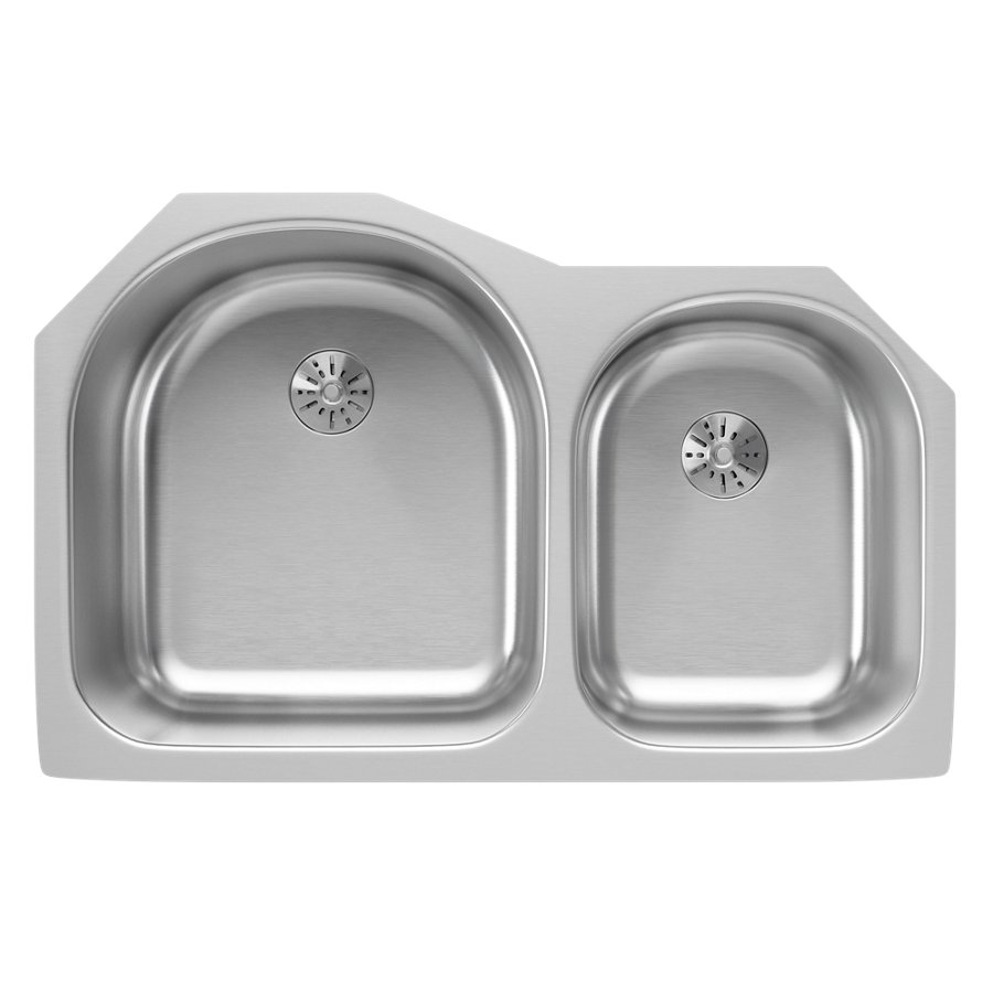 Lustertone® Classic Stainless Steel 31-1/4" x 20" x 10" Offset 60/40 Double Undermount Sink w/Perfect Drain®