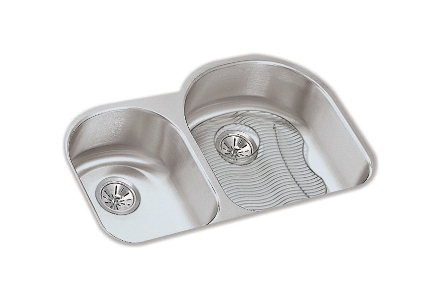 Lustertone® Classic Stainless Steel 31-1/4" x 20" x 7-1/2" Offset 40/60 Double Bowl Undermount Sink Kit