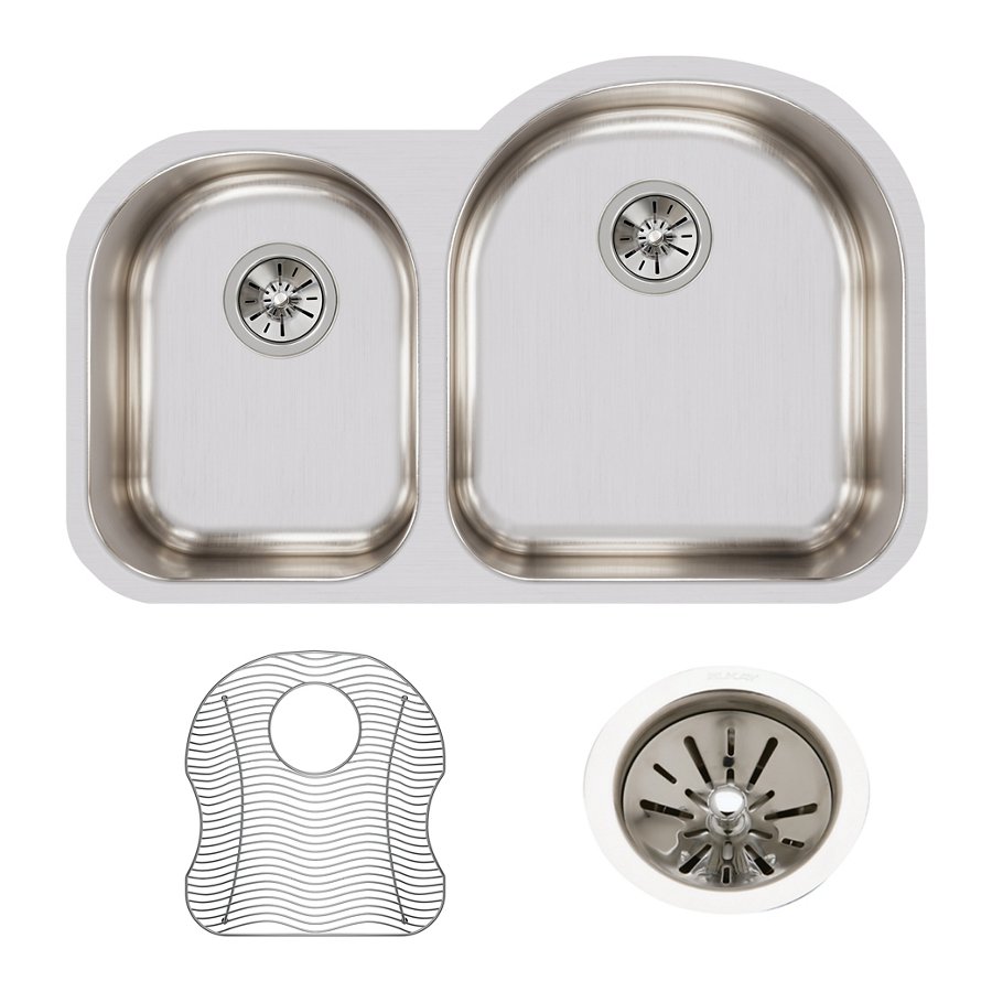 Lustertone® Classic Stainless Steel 31-1/4" x 20" x 7-1/2" Offset 40/60 Double Bowl Undermount Sink Kit