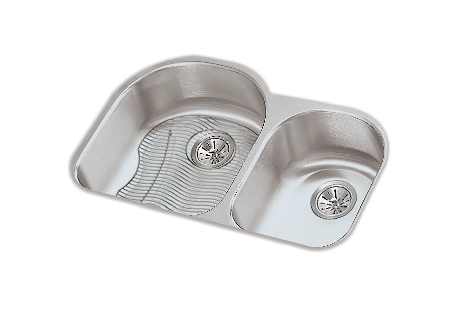 Lustertone® Classic Stainless Steel 31-1/4" x 20" x 7-1/2" Offset 60/40 Double Bowl Undermount Sink Kit