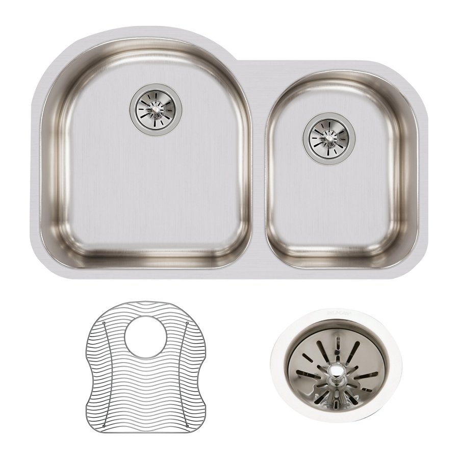 Lustertone® Classic Stainless Steel 31-1/4" x 20" x 7-1/2" Offset 60/40 Double Bowl Undermount Sink Kit