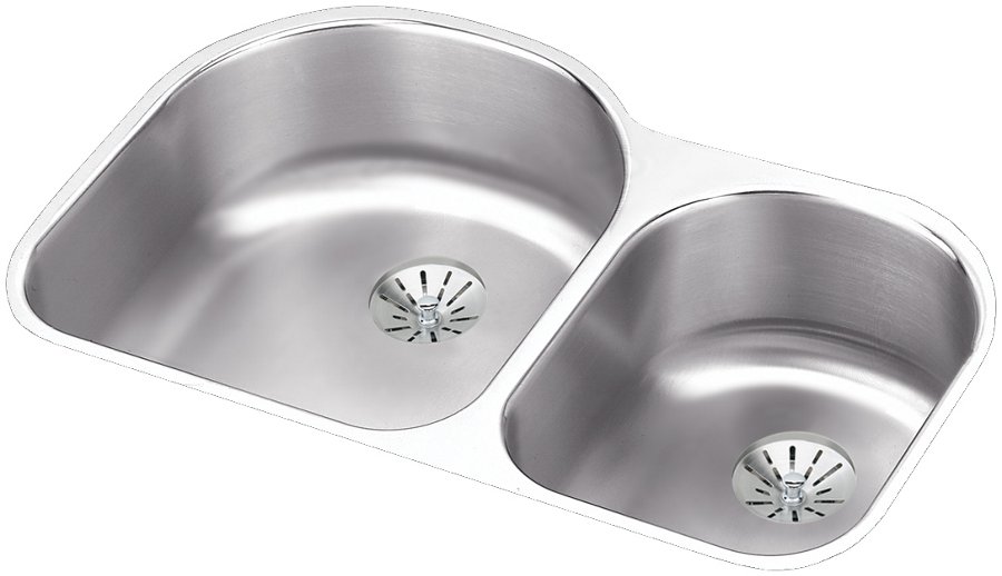 Lustertone® Classic Stainless Steel 31-1/4" x 20" x 7-1/2" Offset 60/40 Double Undermount Sink w/Perfect Drain®