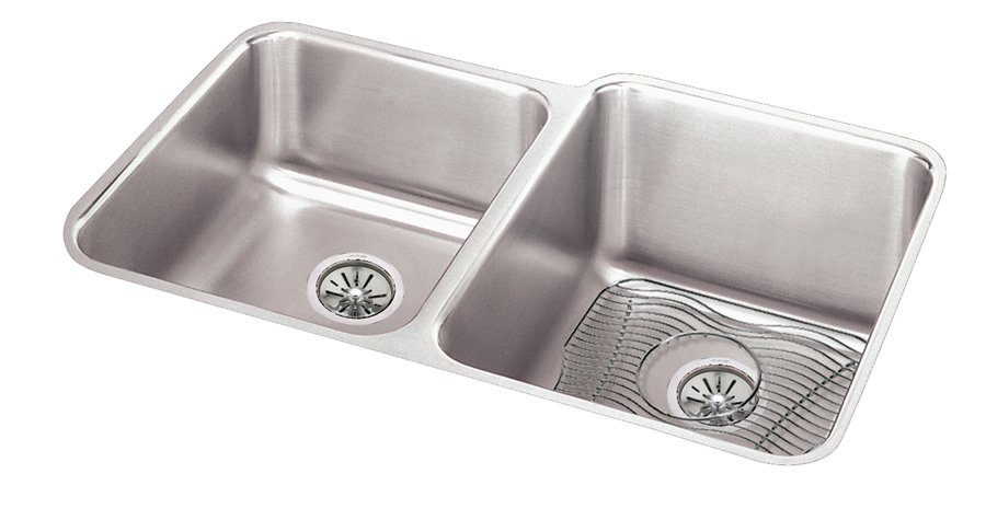 Lustertone® Classic Stainless Steel, 31-1/4" x 20-1/2" x 9-7/8" Offset 40/60 Double Bowl Undermount Sink Kit