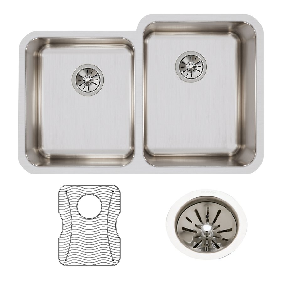Lustertone® Classic Stainless Steel, 31-1/4" x 20-1/2" x 9-7/8" Offset 40/60 Double Bowl Undermount Sink Kit