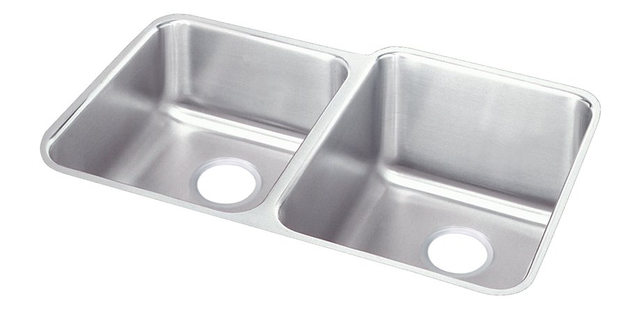 Lustertone® Classic Stainless Steel, 31-1/4" x 20-1/2" x 9-7/8" Offset 40/60 Double Bowl Undermount Sink Kit