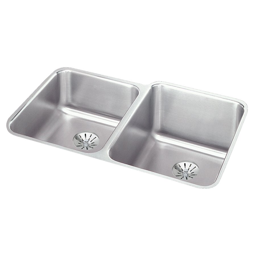 Lustertone® Classic Stainless Steel, 31-1/4" x 20-1/2" x 9-7/8" Offset 40/60 Bowl Undermount Sink w/Perfect Drain®