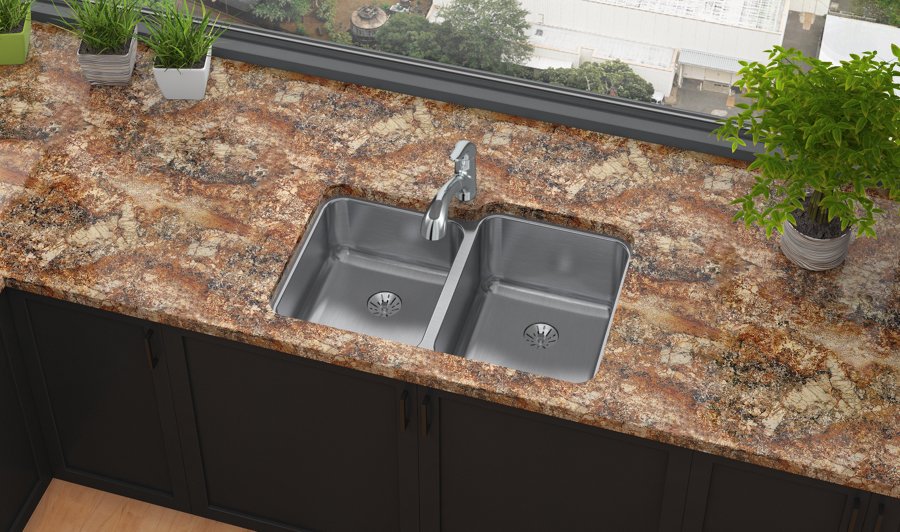 Lustertone® Classic Stainless Steel, 31-1/4" x 20-1/2" x 9-7/8" Offset 40/60 Bowl Undermount Sink w/Perfect Drain®