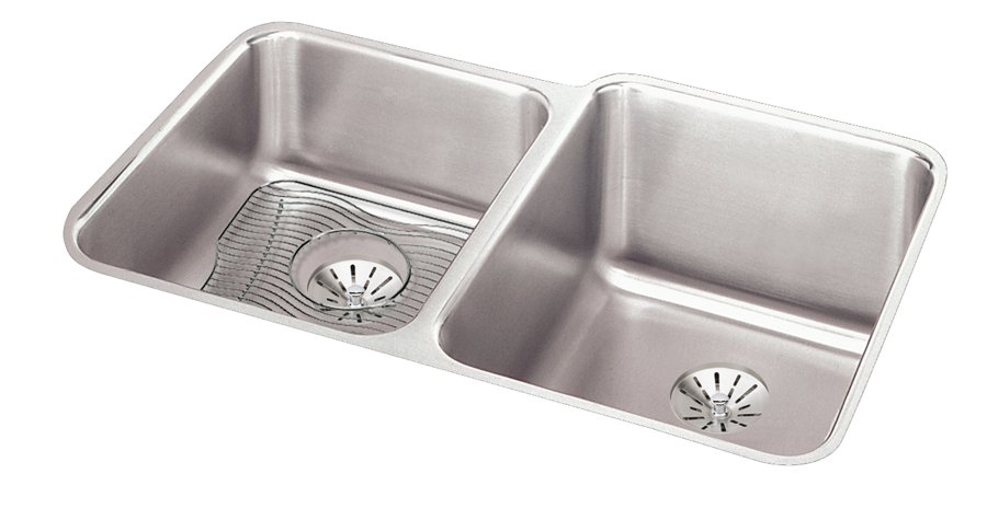 Lustertone® Classic Stainless Steel 31-1/4" x 20-1/2" x 9-7/8" Double Bowl Undermount Sink Kit with Left Perfect Drain®