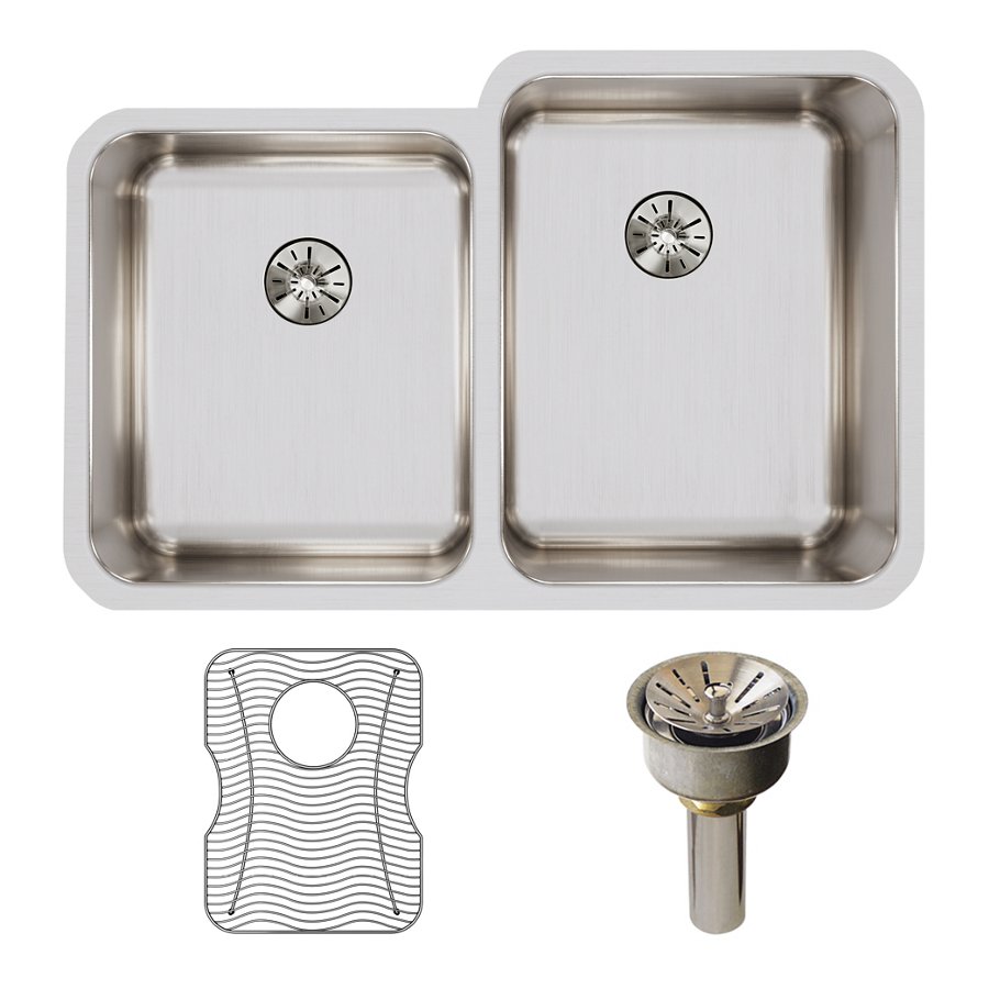 Lustertone® Classic Stainless Steel 31-1/4" x 20-1/2" x 9-7/8" Double Bowl Undermount Sink Kit with Left Perfect Drain®
