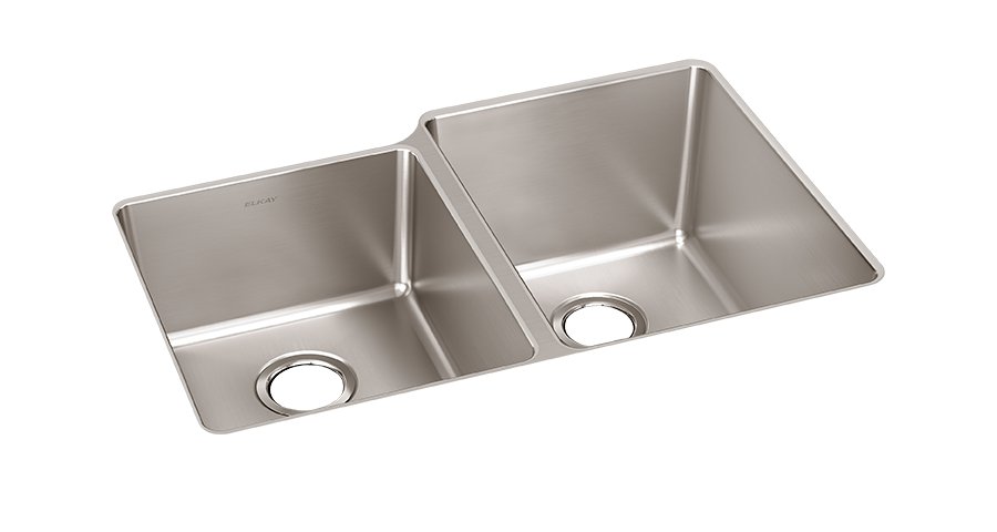 Lustertone Iconix® 18 Gauge Stainless Steel 31-1/4" x 20-1/2" x 9" Double Bowl Undermount Sink with Left Small Bowl