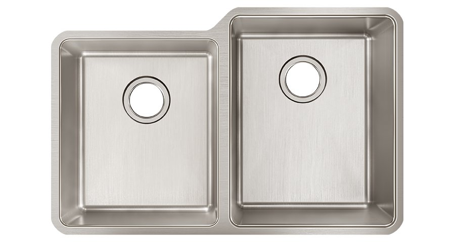 Lustertone Iconix® 18 Gauge Stainless Steel 31-1/4" x 20-1/2" x 9" Double Bowl Undermount Sink with Left Small Bowl