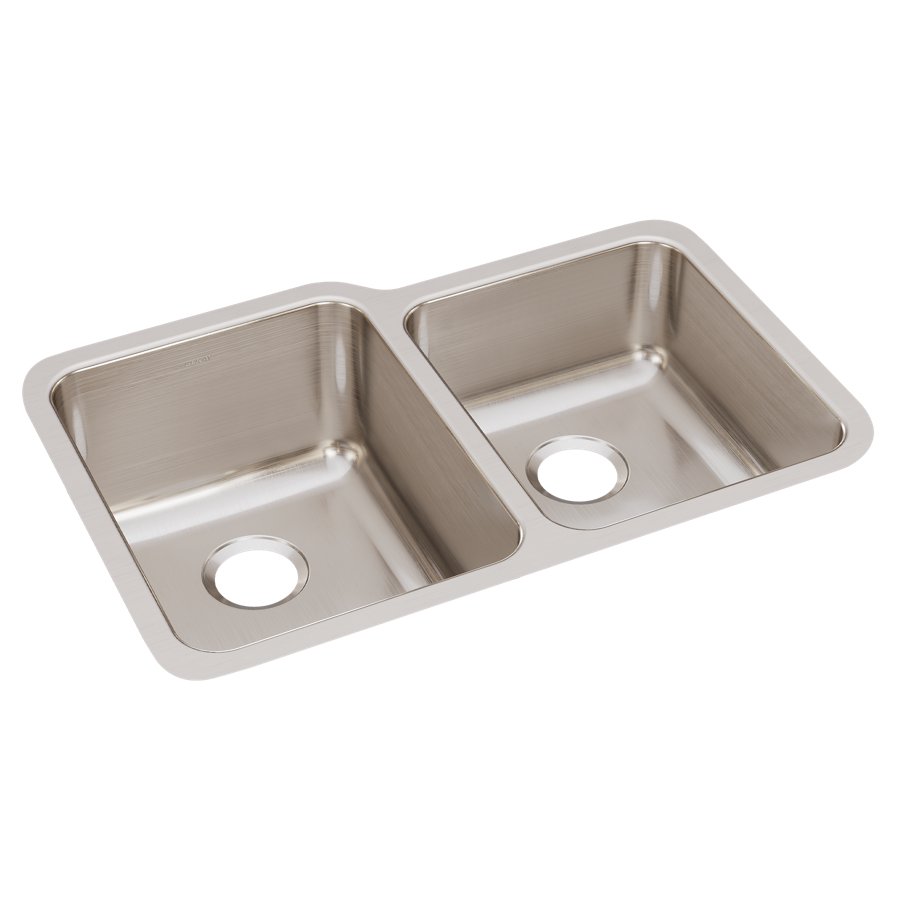 Lustertone® Classic Stainless Steel, 31-1/4" x 20-1/2" x 9-7/8" Offset Double Bowl Undermount Sink