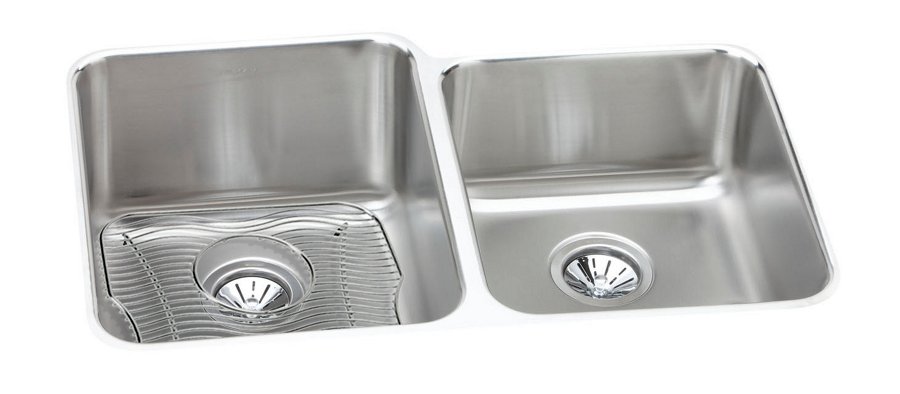 Lustertone® Classic Stainless Steel, 31-1/4" x 20-1/2" x 9-7/8" Offset 60/40Double Bowl Undermount Sink Kit
