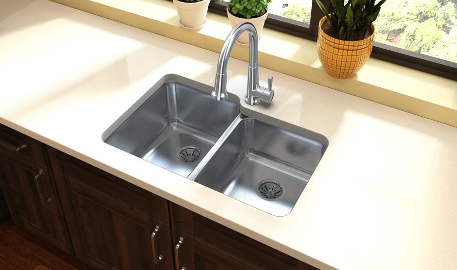 Lustertone® Classic Stainless Steel, 31-1/4" x 20-1/2" x 9-7/8" Offset 60/40 Bowl Undermount Sink w/Perfect Drain®