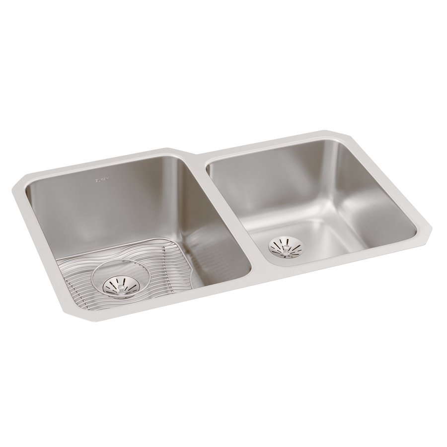 Lustertone® Classic Stainless Steel 31-1/4" x 20-1/2" x 9-7/8" Double Bowl Undermount Sink Kit with Right Perfect Drain®