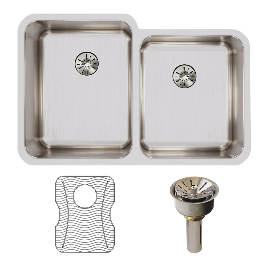 Lustertone® Classic Stainless Steel 31-1/4" x 20-1/2" x 9-7/8" Double Bowl Undermount Sink Kit with Right Perfect Drain®