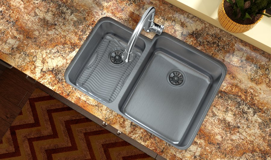 Lustertone® Classic Stainless Steel 30-3/4" x 21" x 9-7/8" Offset 40/60 Double Bowl Undermount Sink