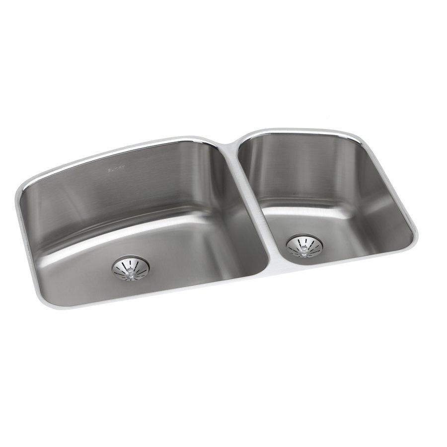 Lustertone® Classic Stainless Steel 32-3/4" x 21" x 9" 60/40 Double Bowl Undermount Sink with Perfect Drain®