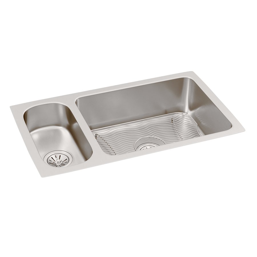 Lustertone® Classic Stainless Steel 32-1/4" x 18-1/4" x 7-3/4" 30/70 Double Bowl Undermount Sink Kit