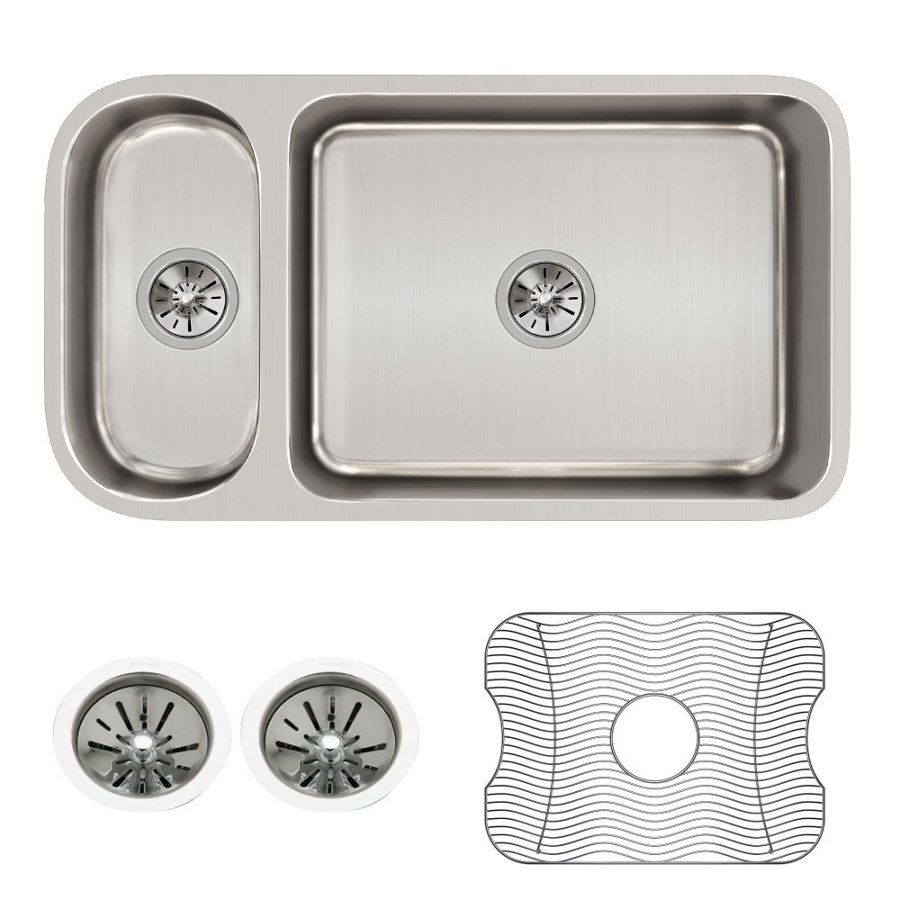 Lustertone® Classic Stainless Steel 32-1/4" x 18-1/4" x 7-3/4" 30/70 Double Bowl Undermount Sink Kit