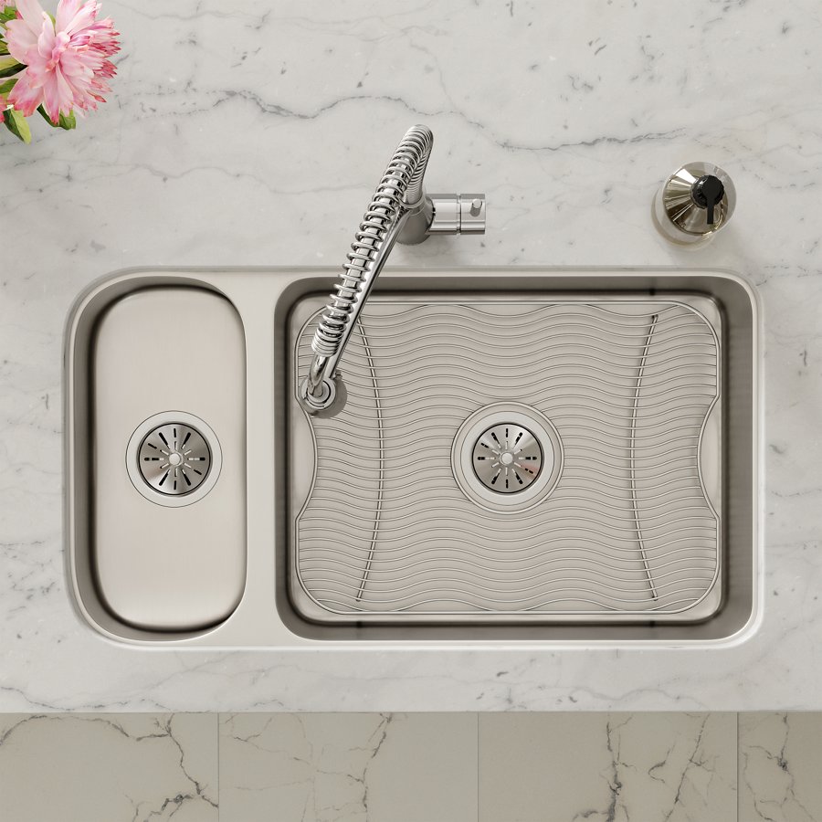 Lustertone® Classic Stainless Steel 32-1/4" x 18-1/4" x 7-3/4" 30/70 Double Bowl Undermount Sink Kit