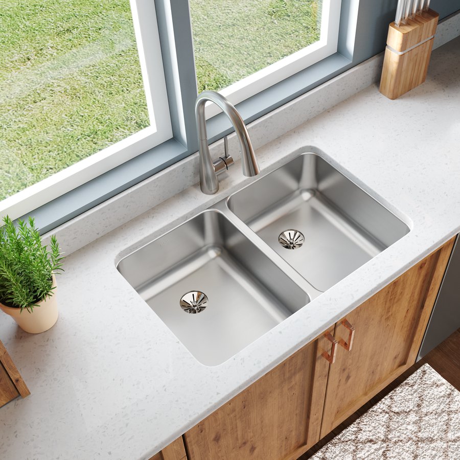 Lustertone® Classic Stainless Steel 31-1/4" x 20" x 7-7/8" Double Bowl Undermount Sink with Perfect Drain®