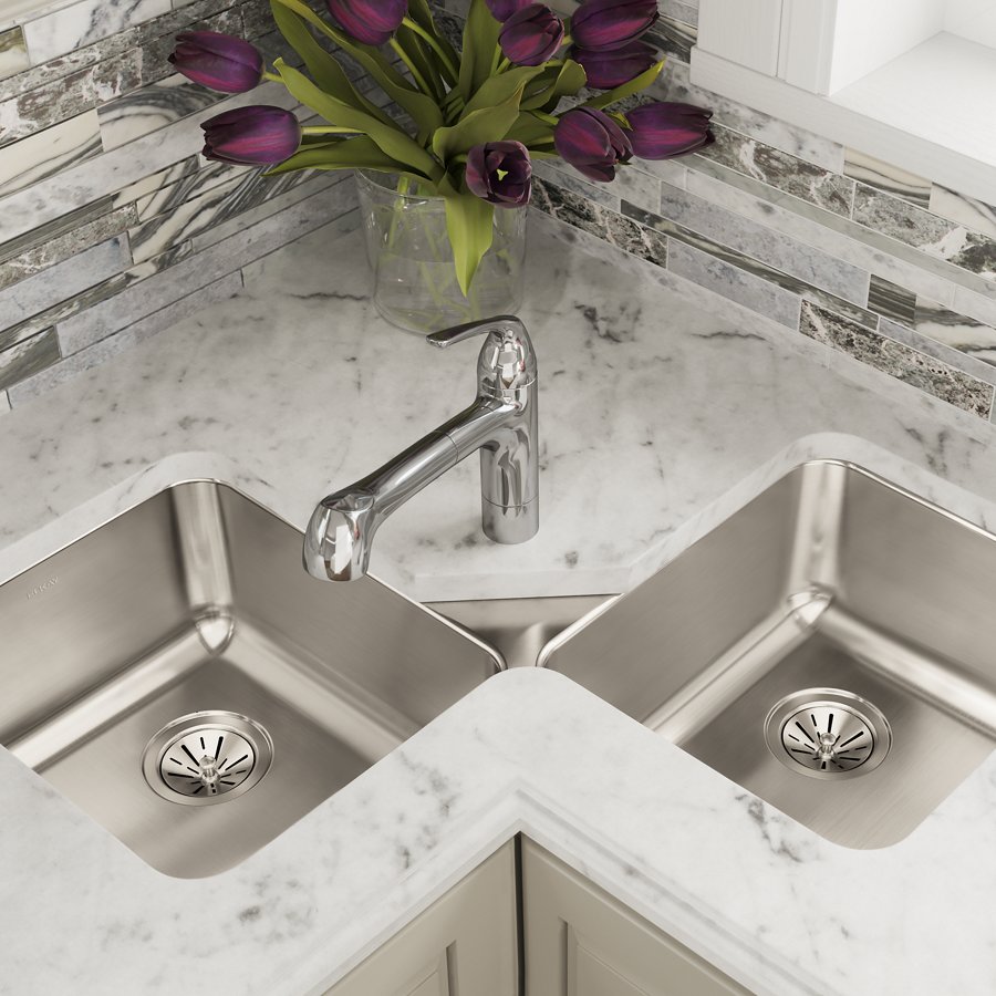 Lustertone® Classic Stainless Steel 32" x 32" x 7-7/8" Equal Double Bowl Corner Sink