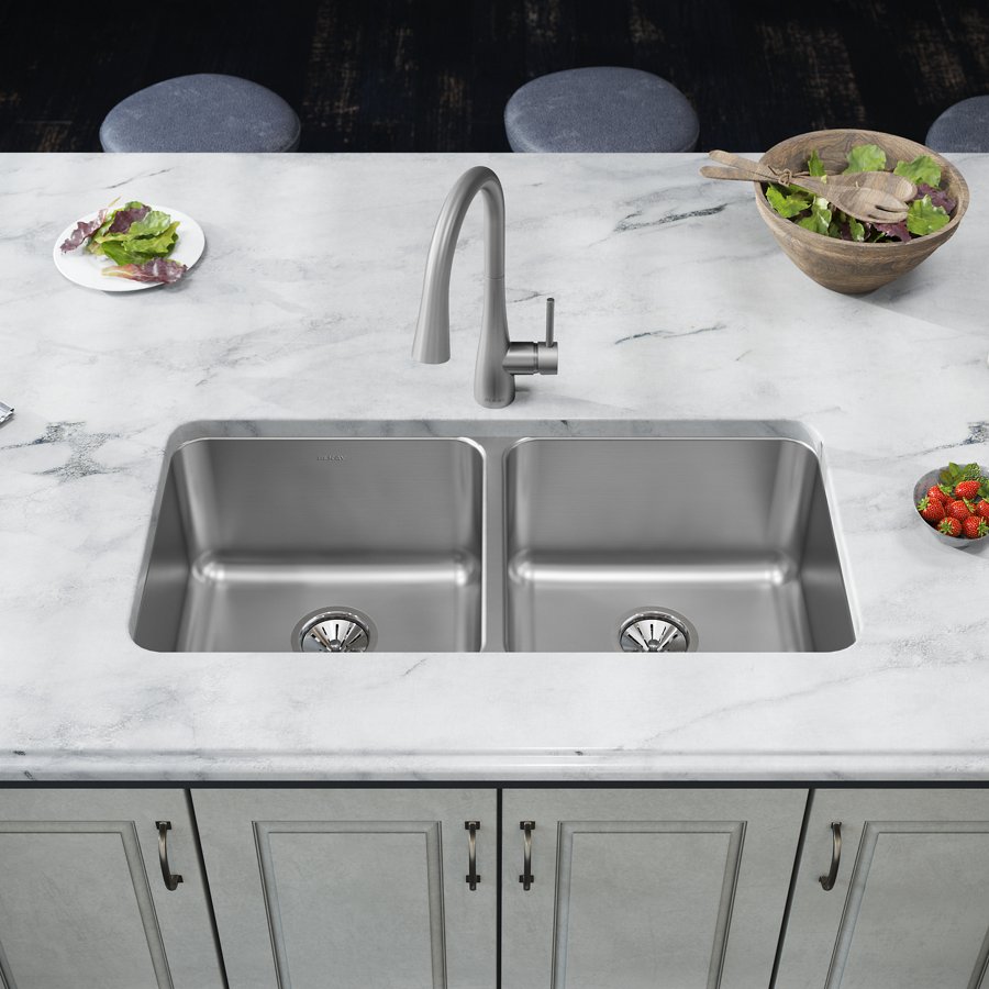 Lustertone® Classic Stainless Steel 35-3/4" x 18-1/2" x 10" Equal Double Bowl Undermount Sink
