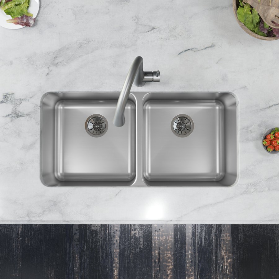 Lustertone® Classic Stainless Steel 35-3/4" x 18-1/2" x 10" Equal Double Bowl Undermount Sink