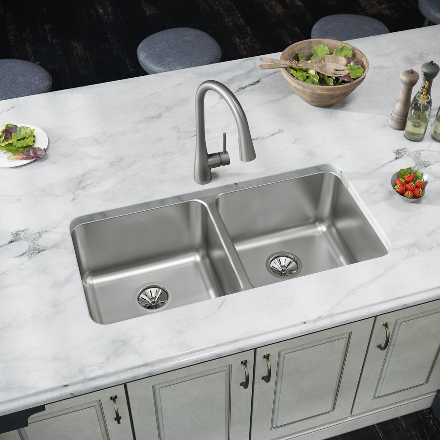 Lustertone® Classic Stainless Steel 35-3/4" x 18-1/2" x 10" Equal Double Bowl Undermount Sink