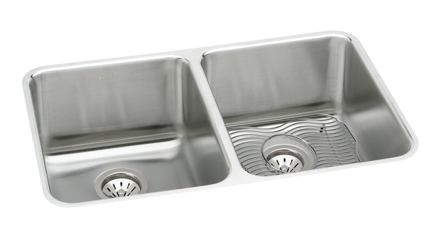 Lustertone® Classic Stainless Steel 35-3/4" x 18-1/2" x 10" Equal Double Bowl Undermount Sink Kit