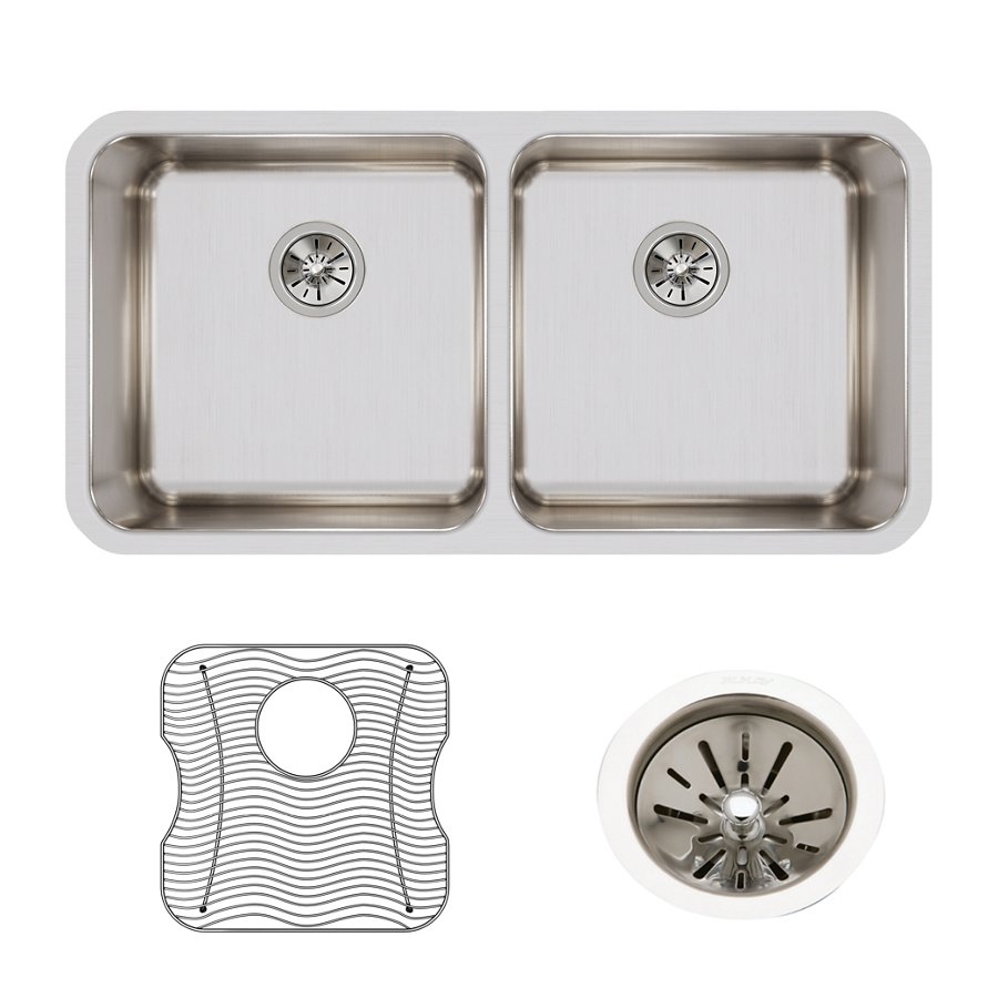 Lustertone® Classic Stainless Steel 35-3/4" x 18-1/2" x 10" Equal Double Bowl Undermount Sink Kit