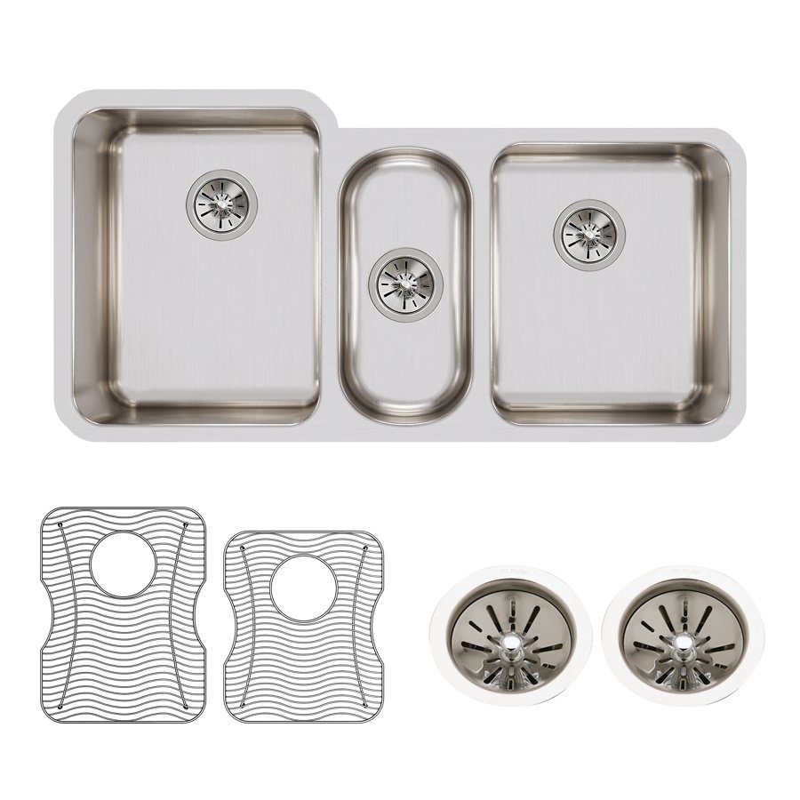 Lustertone® Classic Stainless Steel 40" x 20-1/2" x 9-7/8" Triple Bowl Undermount Sink Kit