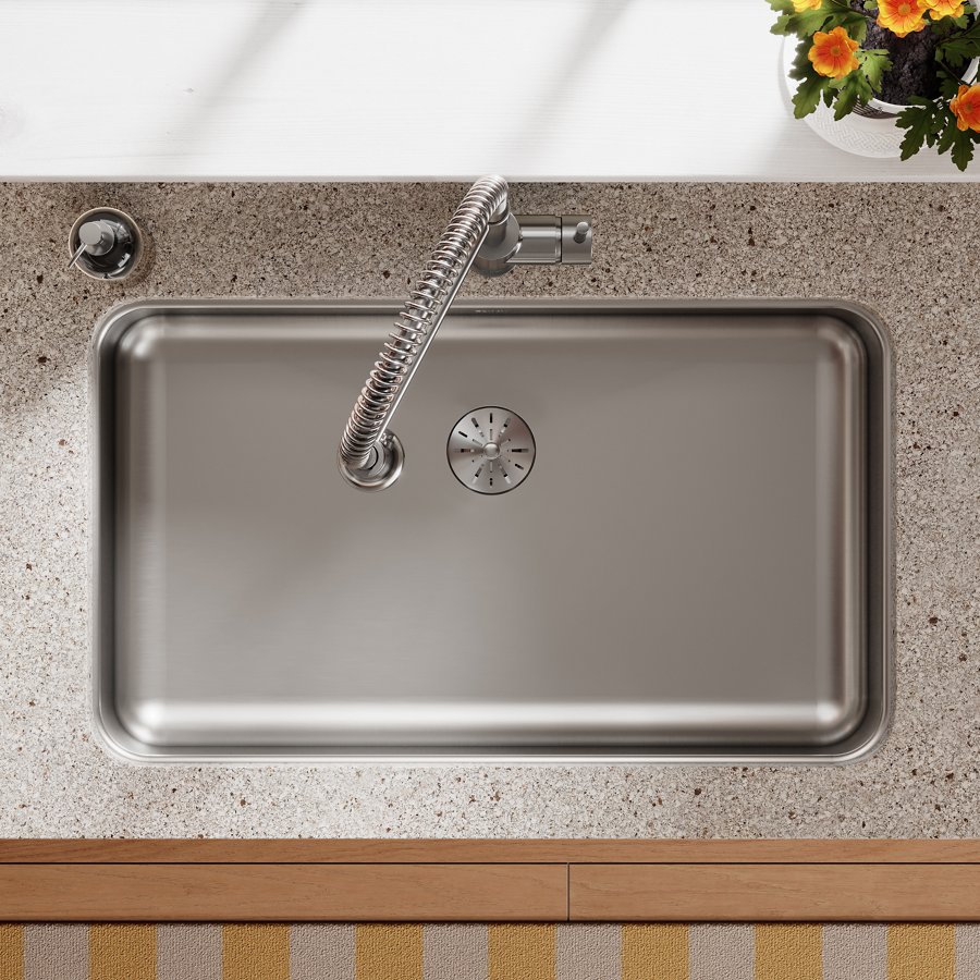 Lustertone® Classic Stainless Steel 30-1/2" x 18-1/2" x 5-3/8" Single Bowl Undermount ADA Sink w/Perfect Drain®