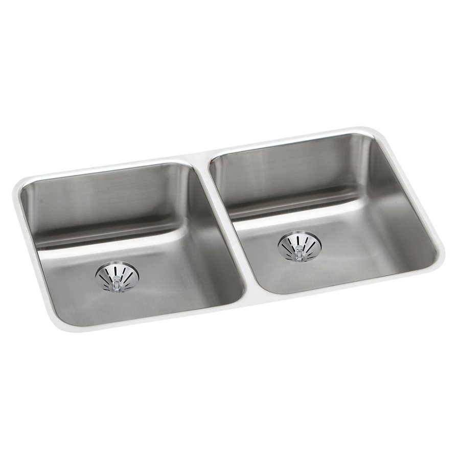 Lustertone® Classic Stainless Steel 30-3/4" x 18-1/2" x 4-7/8" Double Bowl Undermount ADA Sink w/Perfect Drain®
