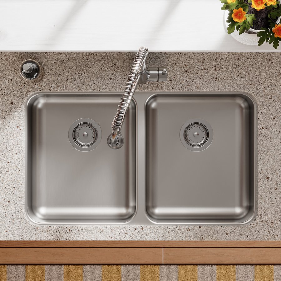 Lustertone® Classic Stainless Steel 30-3/4" x 18-1/2" x 5-3/8" Equal Double Bowl Undermount ADA Sink