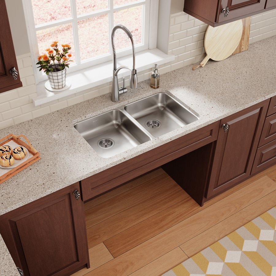 Lustertone® Classic Stainless Steel 30-3/4" x 18-1/2" x 5-3/8" Equal Double Bowl Undermount ADA Sink
